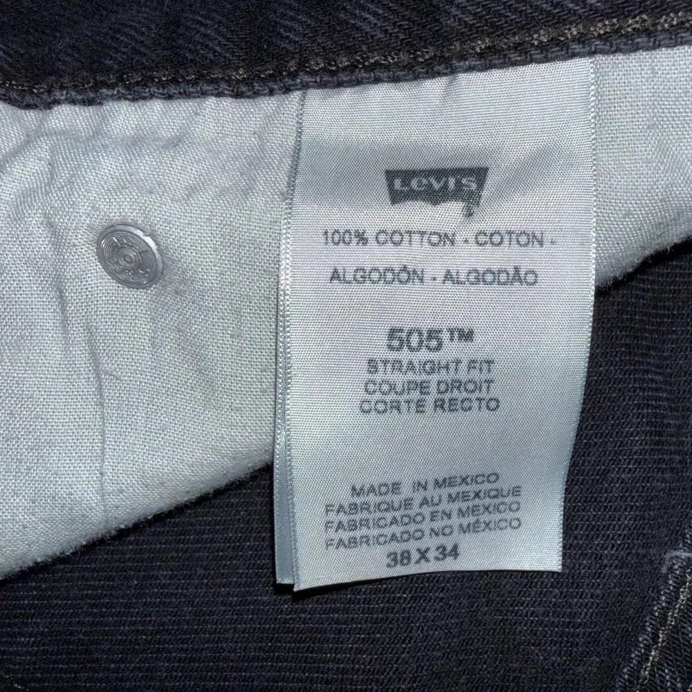 Levis 505 Mens Straight Fit Black Denim Jeans 38x34 Black Made in Mexico